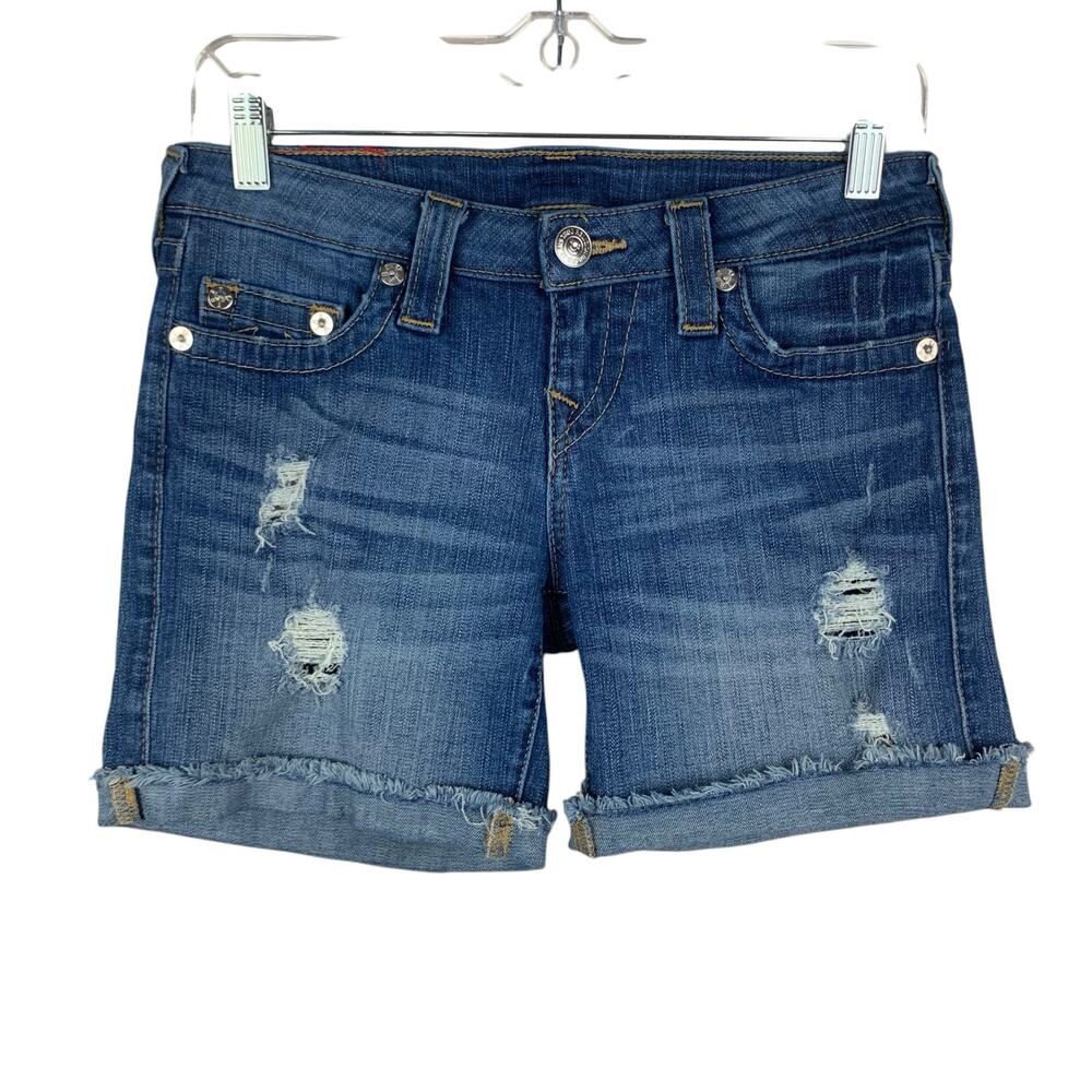 True Religion Distressed Blue Jean Shorts